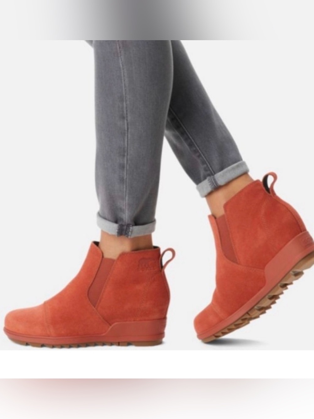 Sorel Evie Wedge Platform Suede Boots Ankle Slip on 11 Comfort Orange Waterproof